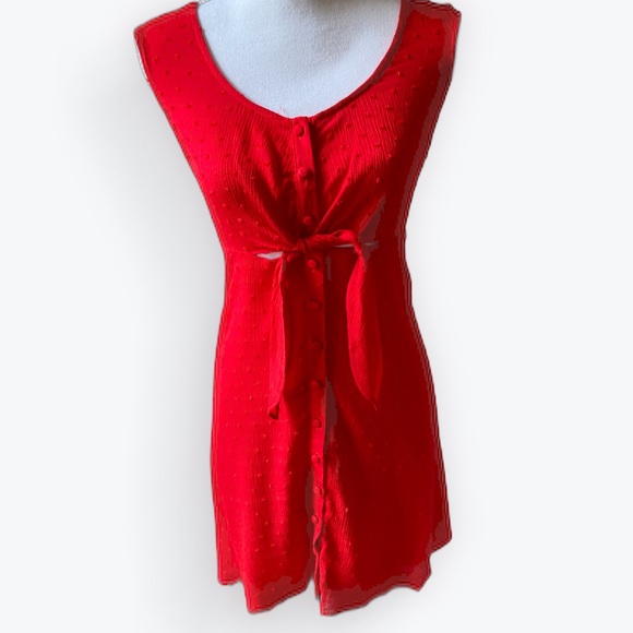 NWT Red Skater Mini Dress with Cutout and Embroidered Details - Picture 2 of 7